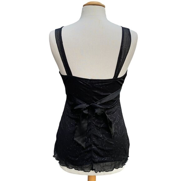Y2K Babydoll Sheer Mesh Whimsigoth Tank Top Black Shimmer Dark Fairy Grunge-M - Picture 11 of 16